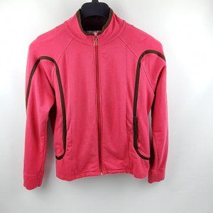 Talbots Petites Womens Jacket Long Sleeve Zip Up Pink Brown Stripes Large Petite